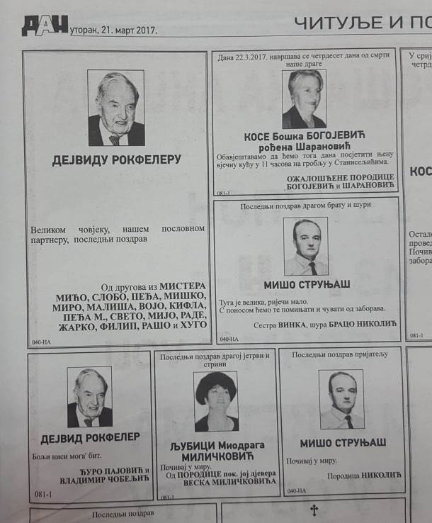 rokfeler,čitulja rokfeler,čitulja