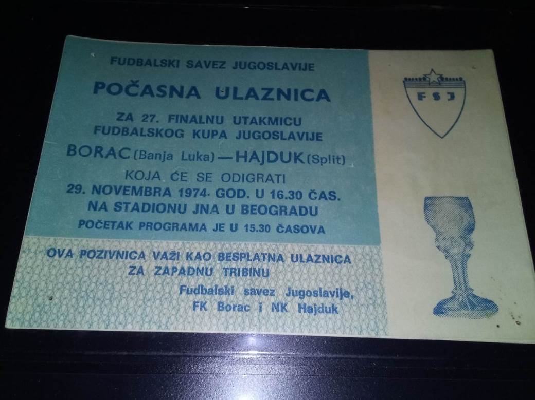  Kup Jugoslavije Hajduk Borac 1974. godina 