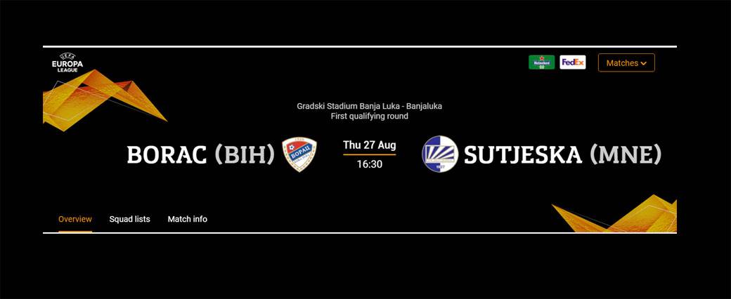  Borac - Sutjeska, igra se u Banjaluci, kvalifikacija za Ligu Evrope 