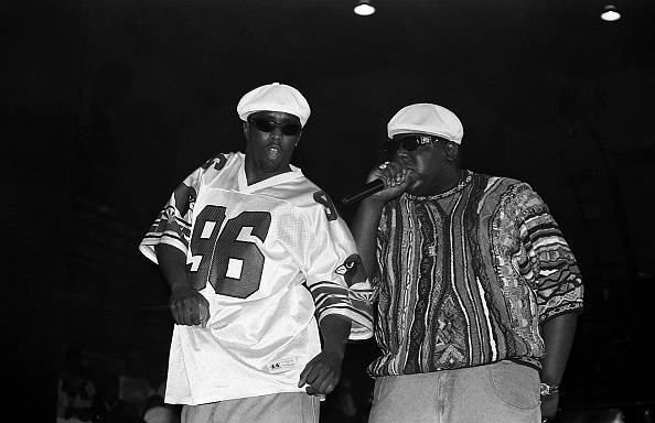 Sean John Combs;Biggie Smalls;Puff Daddy;Culture And Entertainment;Arts;Artist;Stage;Music;East Coast Hip-Hop;Gangsta Rap;Hip-Hop;Compact Disc;Rapping;Microphone;Performance;Christopher George Latore Wallace;topix;bestof