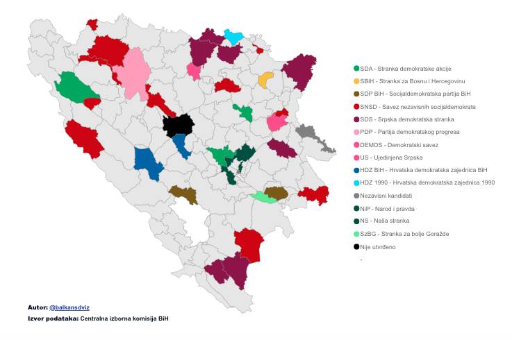  Pogledajte interaktivnu mapu rezultata lokalnih izbora u BiH 