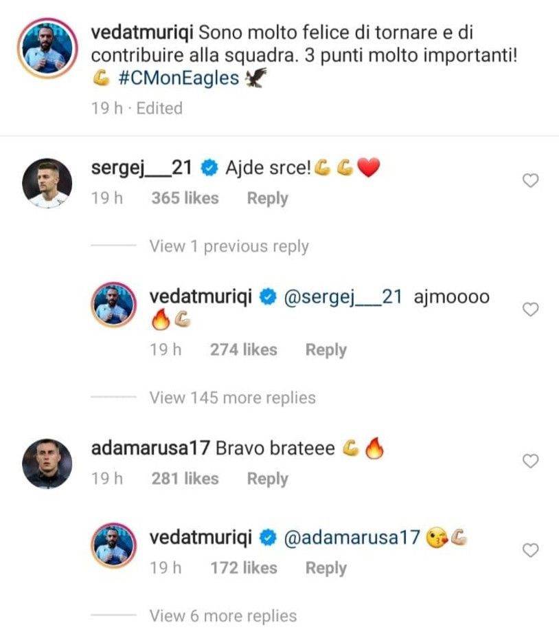  Vedat Murići Kosovo porukao na srpskom Sergej Milinković Savić Instagram 