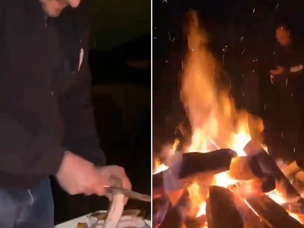  Darko Miličić seče slaninu i pali badnjak: Zapevao je poznatu pesmu dok mu je kokarda na glavi! 