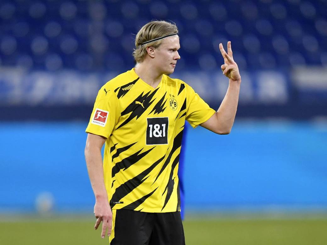  Šalke - Borusija Dortmund 0:4 Bundesliga 22. kolo Erling Braut Holand dva gola 