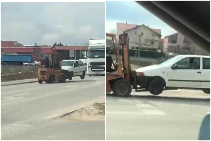  Neobičan prizor iz Posušja: Viljuškarom u rikverc "provozao" automobil 