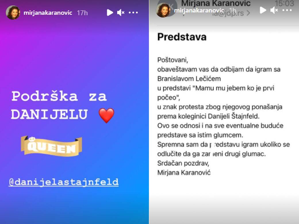  Glumica Mirjana Karanović odbila da igra u predstavi s Branislavom Lečićem 