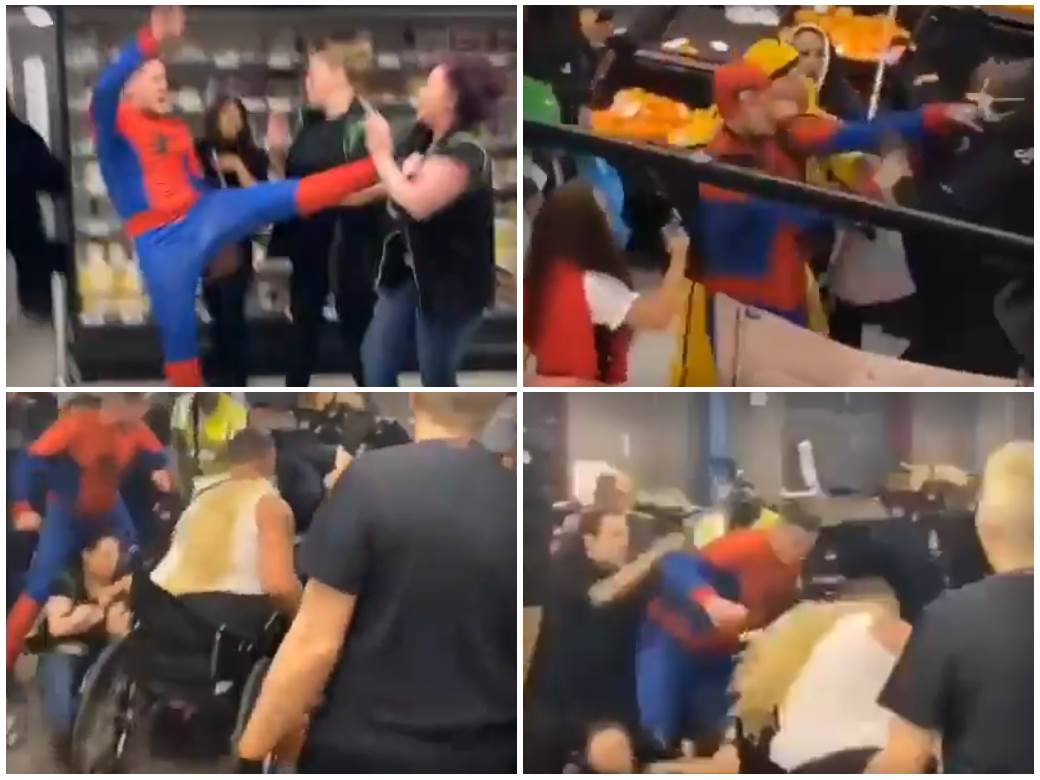  Manijak u kostimu Spajdermena krvnički tukao žene, obezbjeđenje, čovjeka u kolicima (VIDEO) 