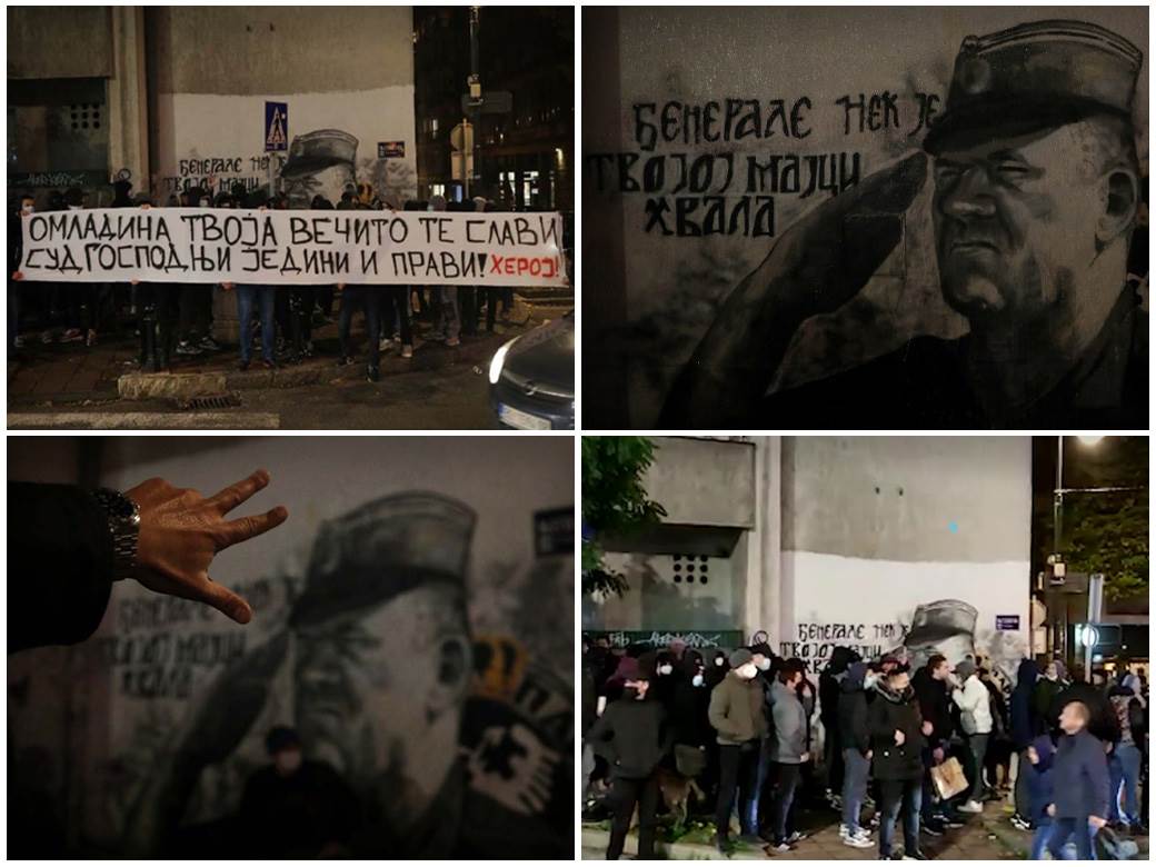  "Generale, nek je tvojoj majci hvala!" Transparenti i pjesma kod Mladićevog murala u Beogradu (FOTO, VIDEO) 
