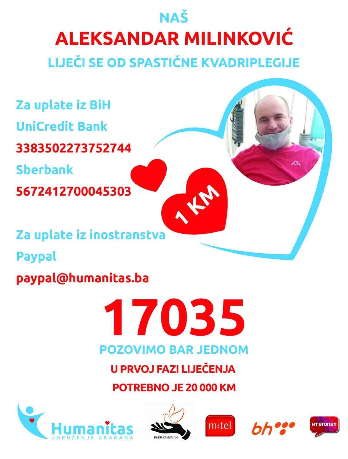  Pozovite 17035, darujte 1 KM za liječenje Aleksandra Milinkovića iz Banjaluke 