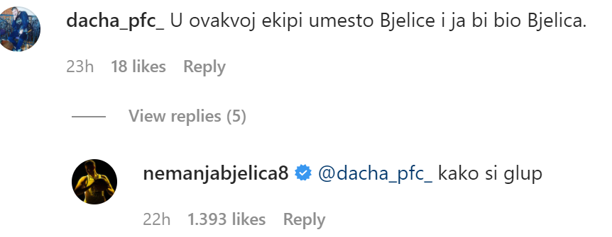 Nemanja Bjelica komentar na Instagram 
