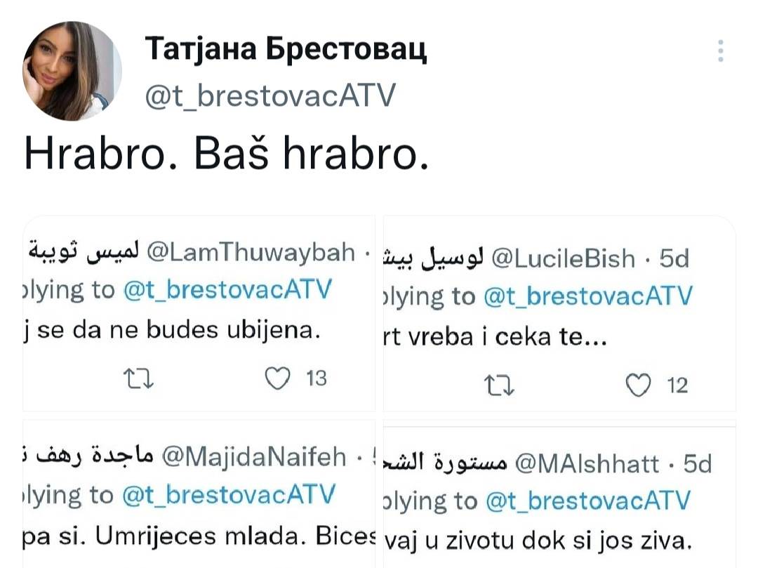  Prijetnje Tatjani Brestovac. 