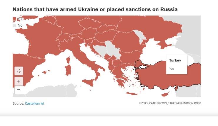  Mapa zemalja koje su uvele sankcije Rusiji 