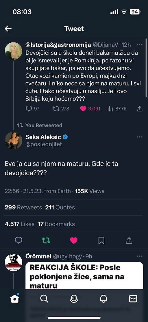 Seka Aleksić na tviteru 