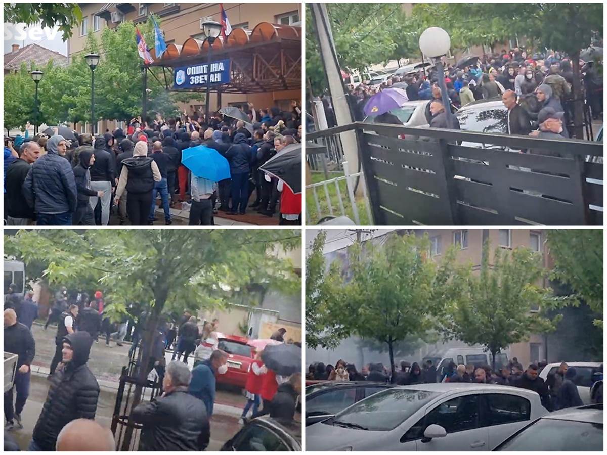  Snimak sukoba ispred opštine Zvečan na Kosovu 