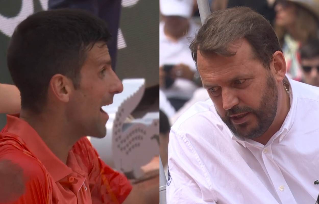  Novak Đoković raspravlja se sa sudijom u finalu Rolan Garosa 