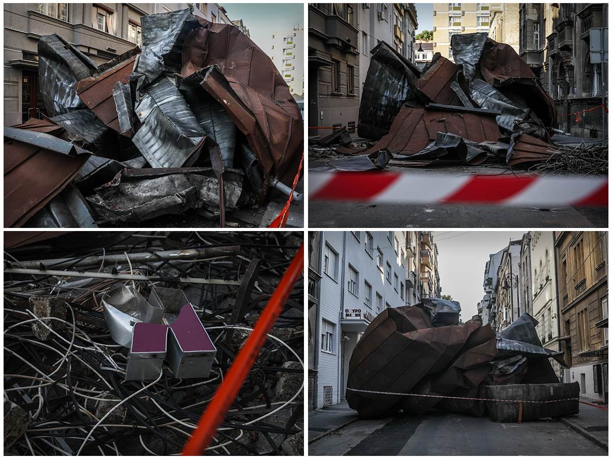  Ogroman metalni krov sletio sa zgrade tokom OLUJE na ulicu u centru Beograda (FOTO) 