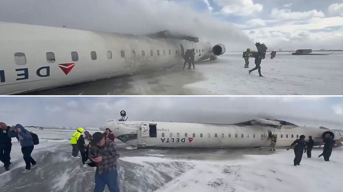  Snimak pada aviona u Torontu iz drugog ugla, žena visi u letjelici 