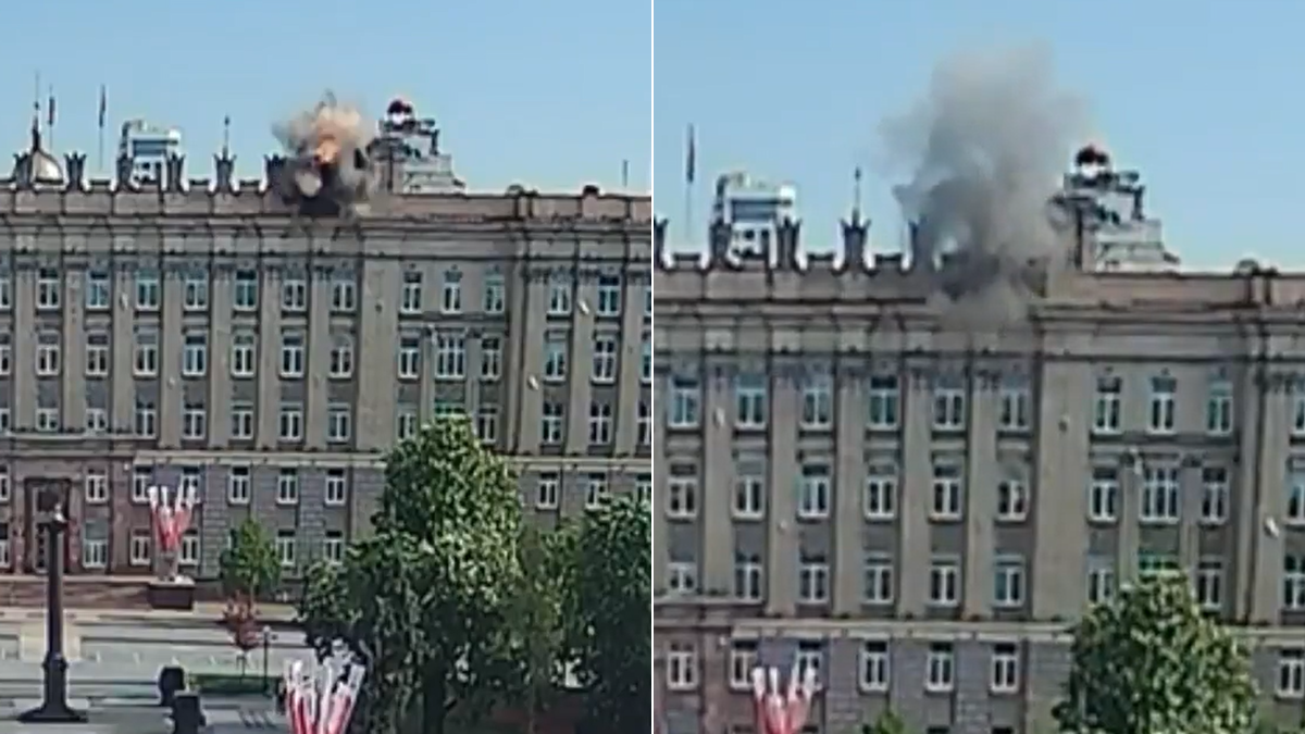  Snimak ukrajinskog napada dronom na zgradu Vlade u Rusiji: 