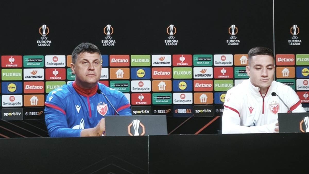  Vladan Milojević i Bruno Duarte na konferenciji pred Zvezda Porto 