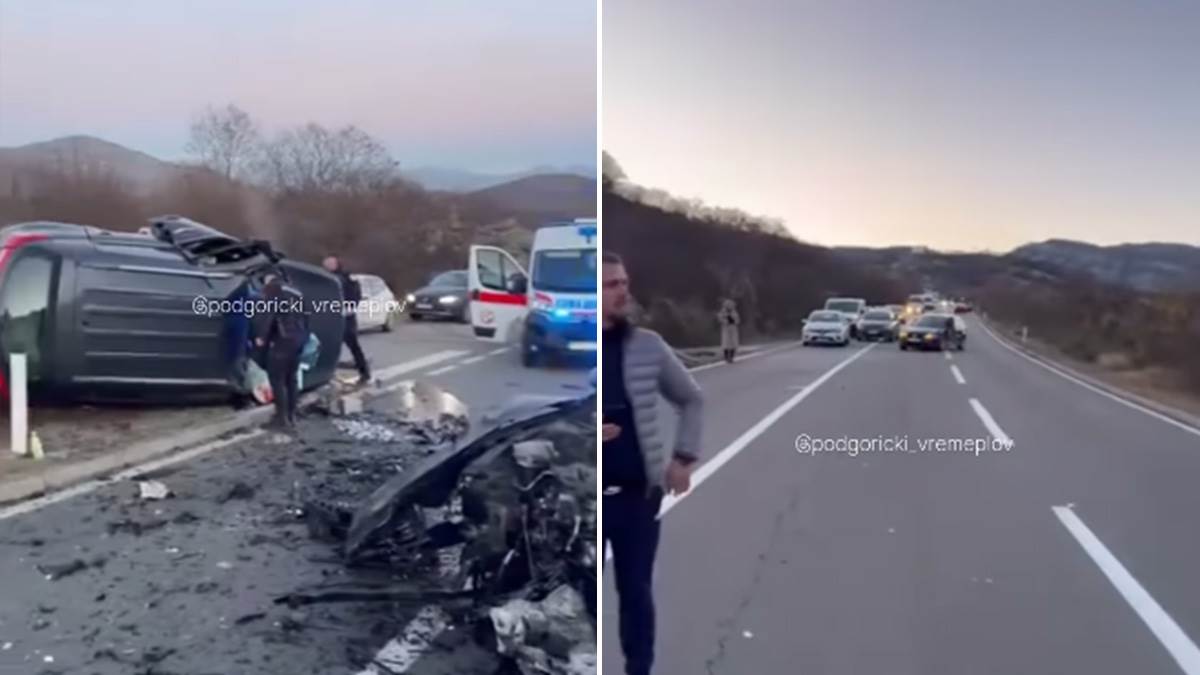  Teška saobraćajka kod Podgorice: Strašni prizori sa lica mjesta, Hitna pomoć odvozi povrijeđene (Video) 