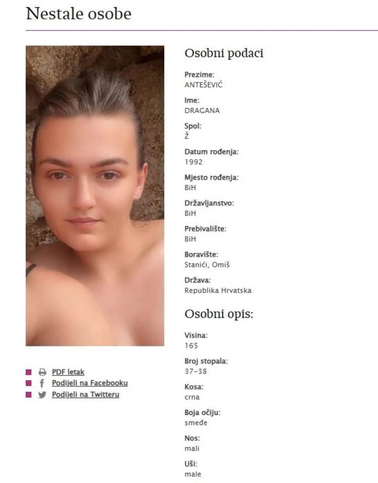  Dragana Antešević iz BiH nestala kod Omiša 