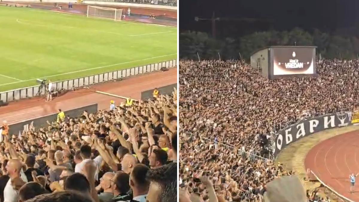  Navijači Partizana slave gol koji je primila Crvena zvezda 