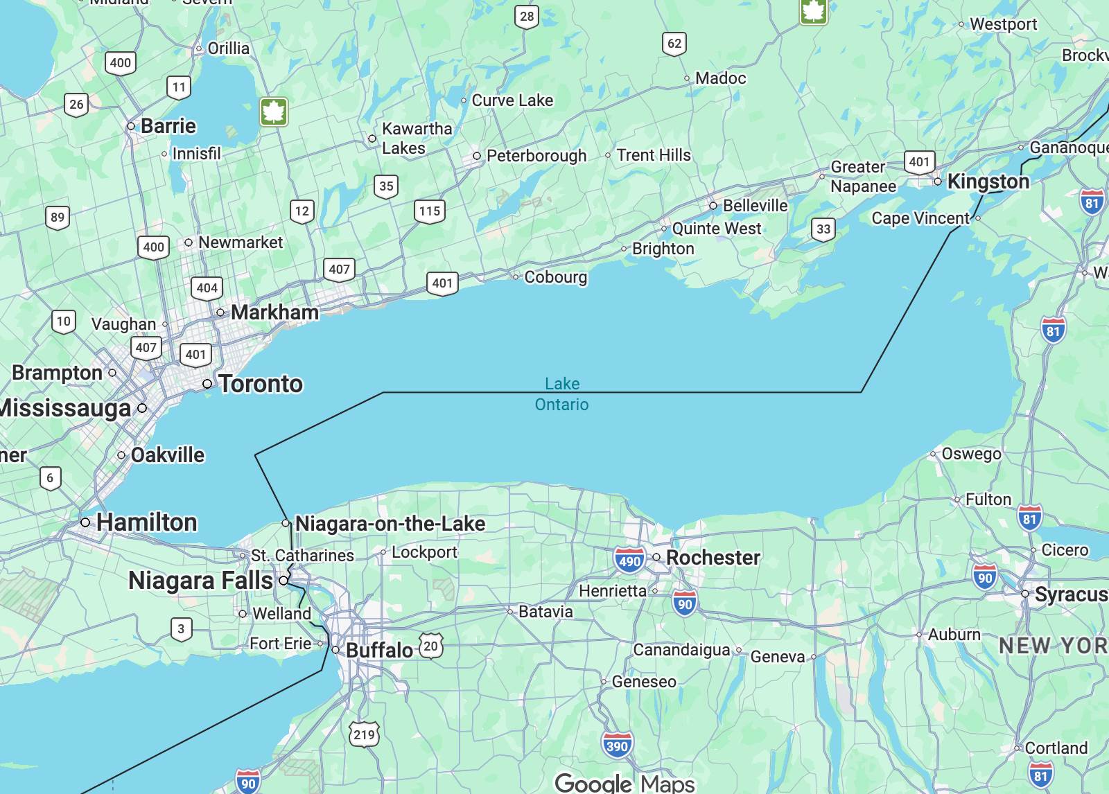  mapa jezero Ontario 