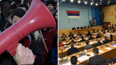  Zasjedanje skupštine, protest sindikata 