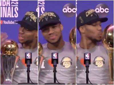  Janis Adetokumbu na pres konferenciji nakon NBA finala 