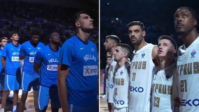  Košarkaši Grčke i Kipra zajedno pjevaju himnu 