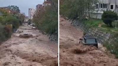  Poplava u Budvi, Grđevica nosi automobile 