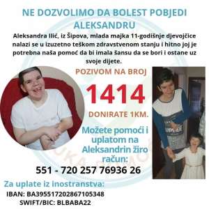  Humanitarni apel za Aleksandru Ilić – pozivom na 1414 donirajte za liječenje 